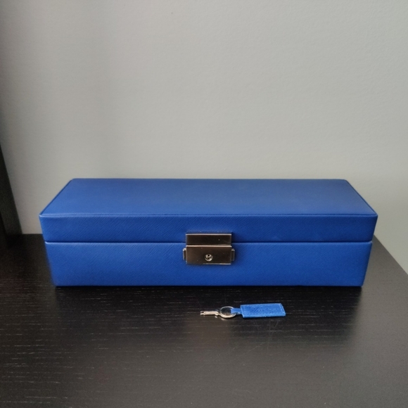 WOLF heritage Safe Deposit Jewelry Organizer Box With Compartment and Lock Blue - Picture 6 of 16